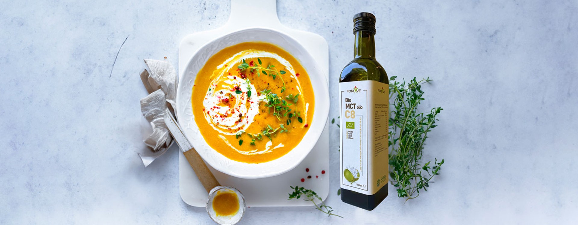 Zuppa arricchita con l'energia pura dell'Olio MCT